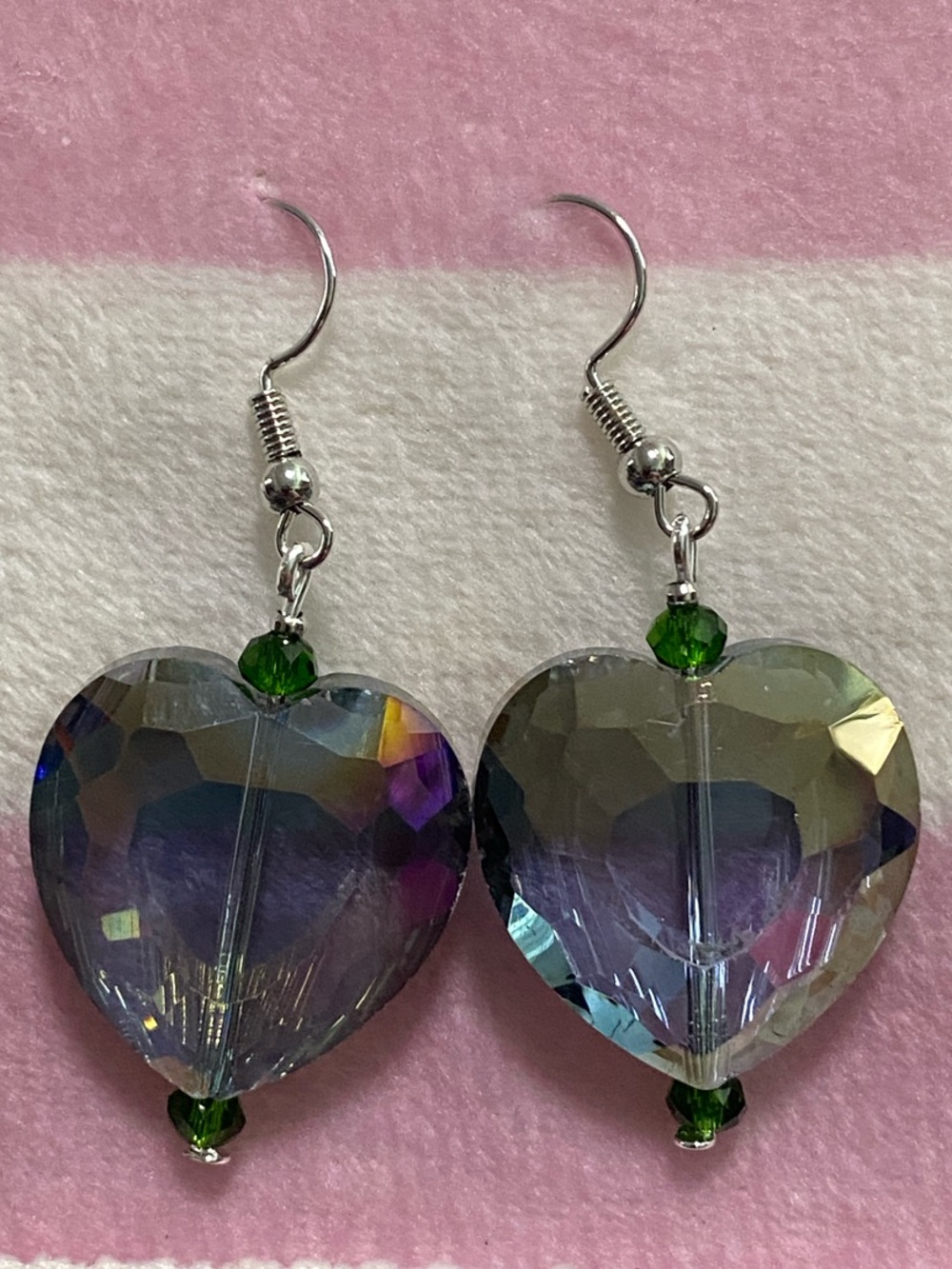 Crystal Heart Drop Earrings in Iridescent Green - Good Vibes Only